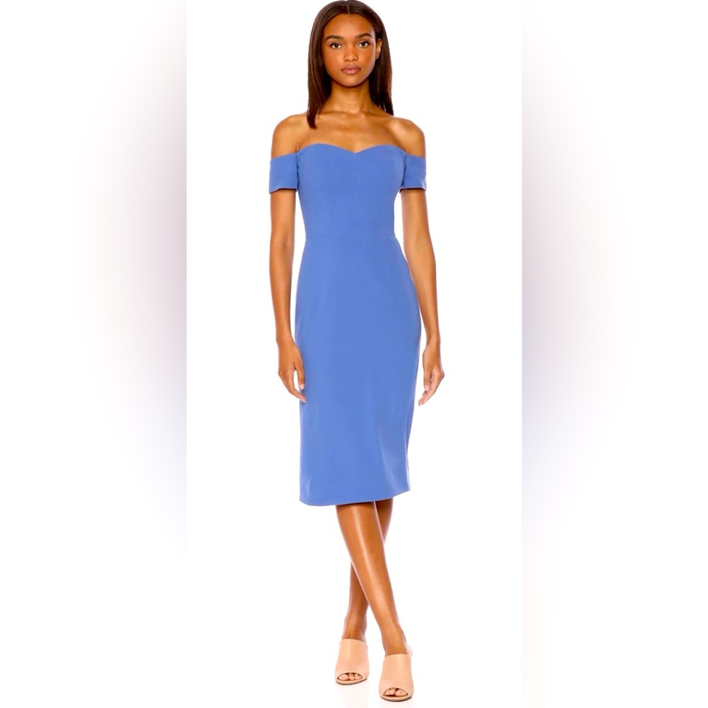 NWT Dress the Population Off Shoulder Bailey Cocktail Dress in Blue Jay ZB12